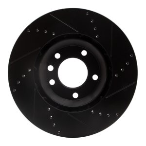 Audi Q7 Brake Rotor (1) - Right Front - R1 Concepts - Drilled & Slotted - Black - `03-`15